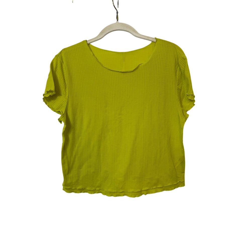 Anthropologie Lime Ribbed Lettuce Hem Shirt & Short Set Sz M